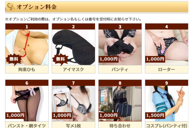 風俗のオプション一覧表